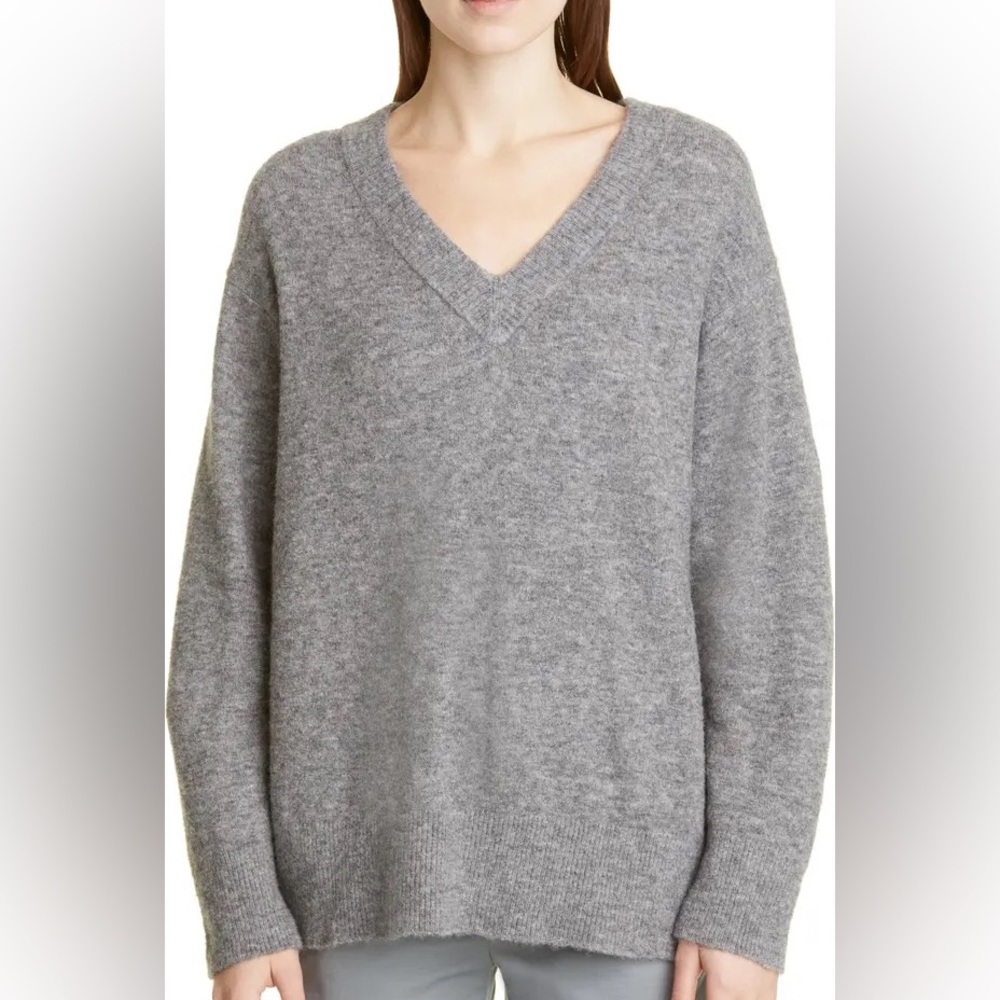 Vince Side Slit V-Neck Tunic Merino Wool Sweater